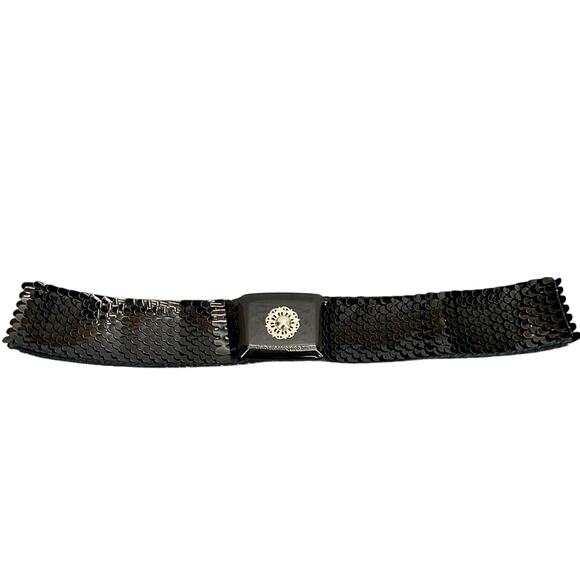 Vintage 80s Black Sequin Scaled Stretch Belt Clip Buckle Women Medium 30”-36” - Picture 1 of 6